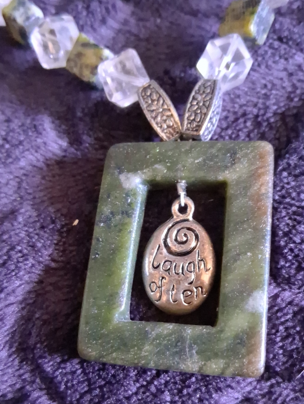 Green Stone 'Laugh Often' Pendant Necklace - Unbranded